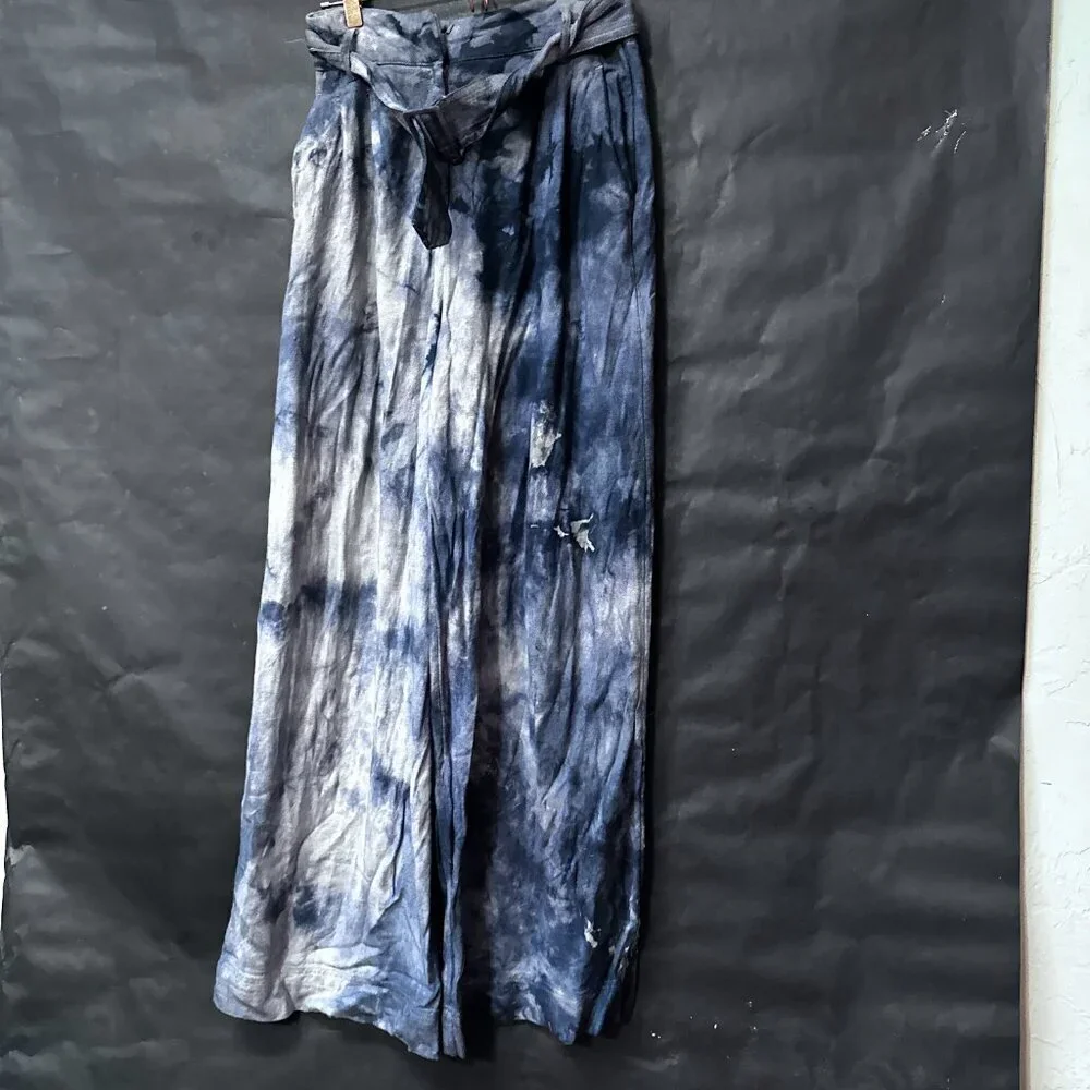 H&M Tie Dyed Cotton Black Pants Blue Size 8  Wide Legged Trousers Slacks Cotton